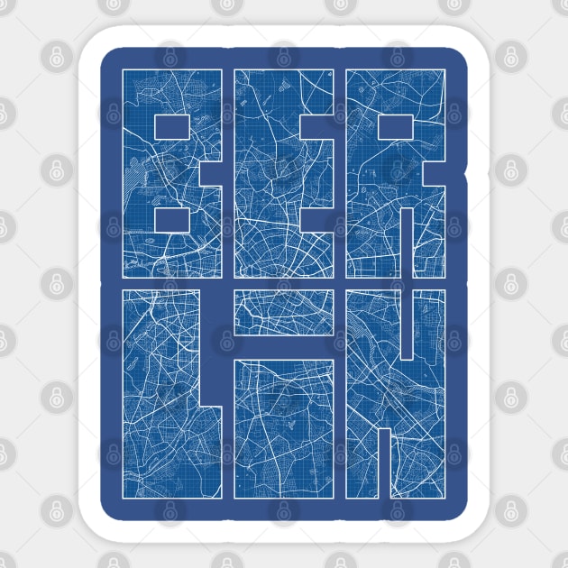 Berlin, Germany City Map Typography - Blueprint Sticker by deMAP Studio